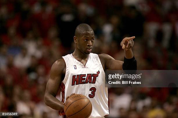 Basketball: NBA playoffs, Closeup of Miami Heat Dwyane Wade in action vs Detroit Pistons, Miami, FL 5/25/2005