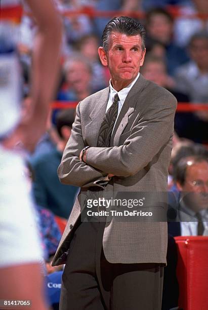 Basketball: Denver Nuggets coach Paul Westhead during game vs Utah Jazz, Denver, CO 4/7/1992