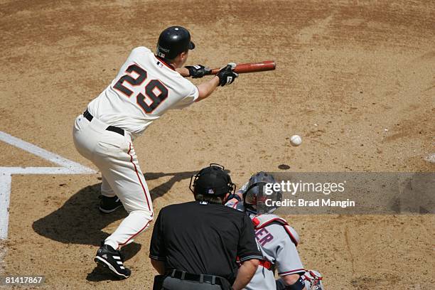 Baseball: San Francisco Giants Jason Schmidt in action, at bat and making bunt vs Washington Nationals, San Francisco, CA 5/7/2005