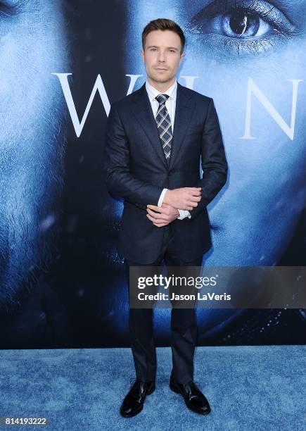 Actor Joe Dempsie attends the season 7 premiere of "Game Of Thrones" at Walt Disney Concert Hall on July 12, 2017 in Los Angeles, California.