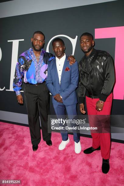 Actors Kofi Siriboe, Kwame Boakye and Kwesi Boakye attend the premiere of Universal Pictures' "Girls Trip" at Regal LA Live Stadium 14 on July 13,...