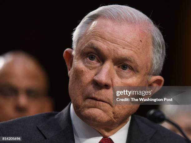 Attorney General Jeff Sessions testifies in an open hearing before the Senate Intelligence Committee, on June 2017 in Washington, DC.