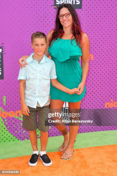 Fighter Cat Zingano and Brayden attend Nickelodeon Kids' Choice Sports Awards 2017 at Pauley Pavilion on July 13, 2017 in Los Angeles, California.