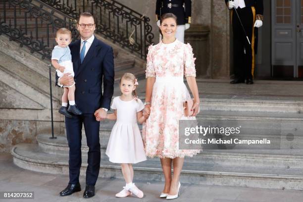 Crown Princess Victoria of Sweden, Prince Oscar of Sweden, Princess Estelle of Sweden and Prince Daniel of Sweden arrive for a thanksgiving service...