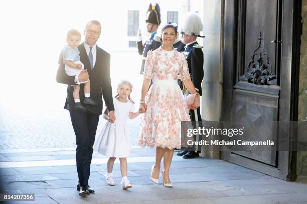 Crown Princess Victoria of Sweden, Prince Oscar of Sweden, Princess Estelle of Sweden and Prince Daniel of Sweden arrive for a thanksgiving service...