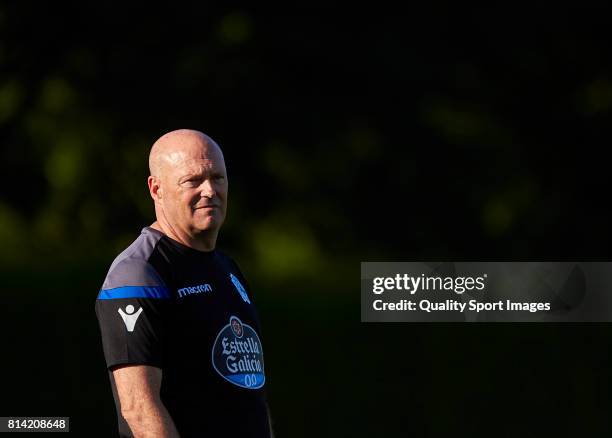 Deportivo de La Coruna manager Pepe Mel looks on during the pre-season friendly match between Deportivo de La Coruna and Racing Villalbes at A...