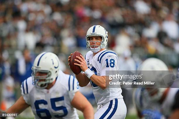 Football: Indianapolis Colts QB Peyton Manning in action vs Oakland Raiders, Oakland, CA