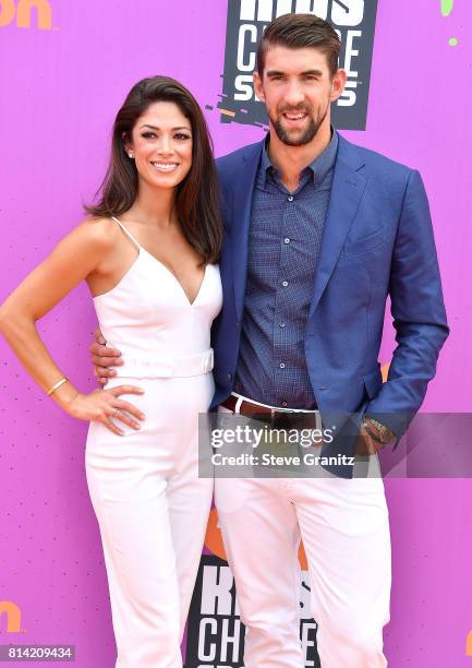 Nicole Johnson, Michael Phelps arrives at the Nickelodeon Kids' Choice Sports Awards 2017 at Pauley Pavilion on July 13, 2017 in Los Angeles,...