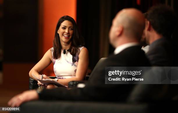 Tara Rushton interviews guests during the Western Sydney Wanderers Gold Star Luncheon at The Westin on July 14, 2017 in Sydney, Australia.