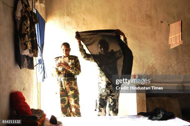 Women jawans in their room during the rest hours, for the first time CRPF has deployed women platoons in a conflict zone, on February 11, 2015 in...