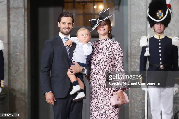 Prince Carl Philip of Sweden, Prince Alexander of Sweden and Princess Sofia of Sweden depart after a thanksgiving service on the occasion of The...