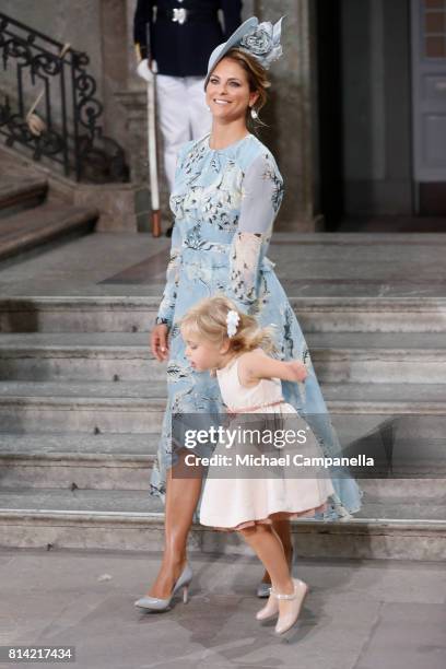 Princess Madeleine of Sweden and Princess Leonore of Sweden depart after a thanksgiving service on the occasion of The Crown Princess Victoria of...