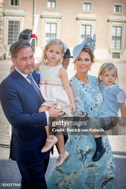 Princess Madeleine of Sweden, Chris O'Neill, Princess Leonore of Sweden and Prince Nicolas of Sweden arrive for a thanksgiving service on the...