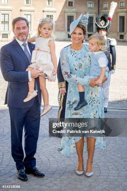 Princess Madeleine of Sweden, Chris O'Neill, Princess Leonore of Sweden and Prince Nicolas of Sweden arrive for a thanksgiving service on the...