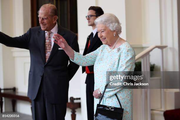 Queen Elizabeth II and Prince Philip, Duke of Edinburgh are seen during a State visit by the King and Queen of Spain on July 14, 2017 in London,...