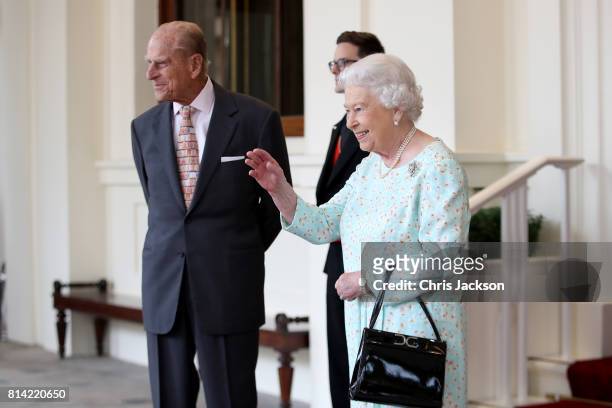 Queen Elizabeth II and Prince Philip, Duke of Edinburgh are seen during a State visit by the King and Queen of Spain on July 14, 2017 in London,...