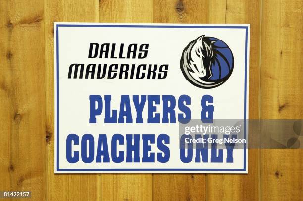Basketball: View of PLAYERS & COACHES ONLY sign at Dallas Mavericks locker room, Dallas, TX 2/4/2005