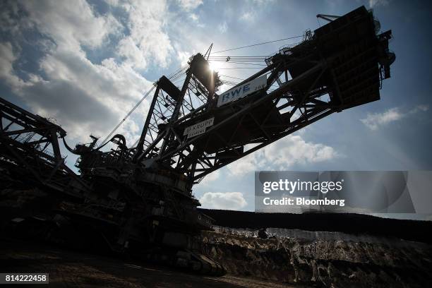 Giant excavator conducts lignite mining operations at the Garzweiler open cast mine, operated by RWE AG, in Garzweiler, Germany, on Thursday, July...