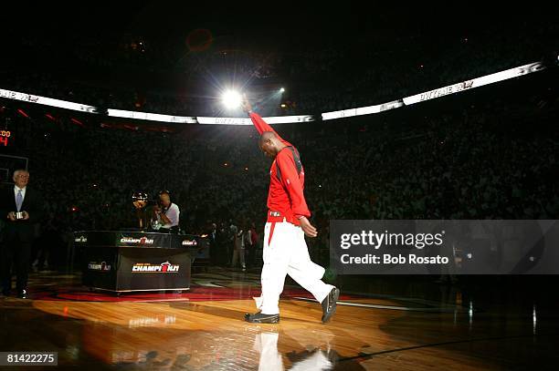 Basketball: Miami Heat Dwyane Wade entering court during player introductions before game vs Chicago Bulls, Miami, FL