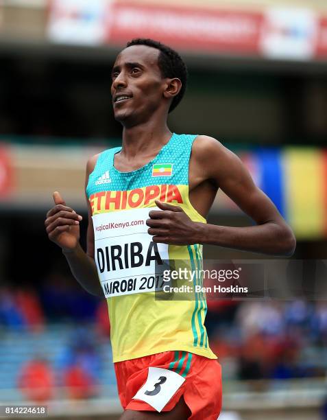 Girma Diriba of Ethiopia in action during the heats for the boys 2000m steeplechase on day three of the IAAF U18 World Championships at the Kasarani...
