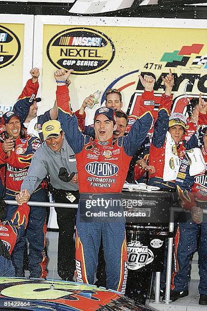 Auto Racing: NASCAR Daytona 500, Jeff Gordon victorious after winning race, Daytona, FL 2/19/2005