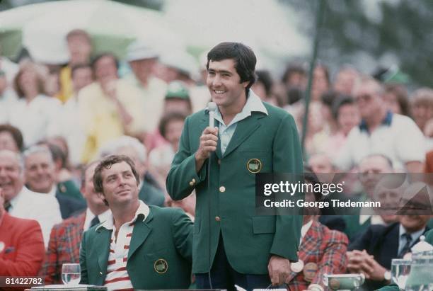 Golf: The Masters, Seve Ballesteros victorious with green blazer after winning tournament on Sunday at Augusta National, Augusta, GA 4/20/1980