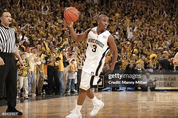 College Basketball: Wake Forest Chris Paul in action vs North Carolina, Winston Salem, NC 1/15/2005