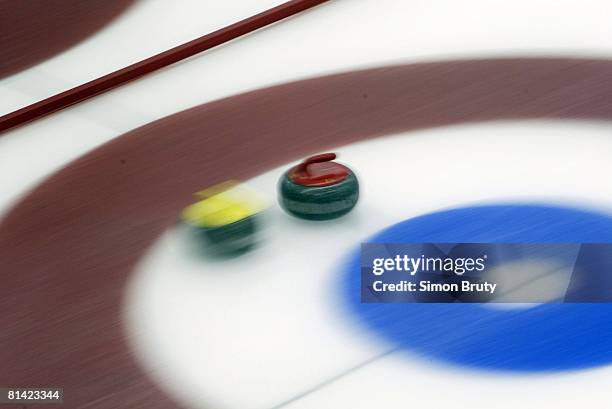 Curling: North Dakota Championship, View of curling stone, equipment during tournament, Grafton, ND 1/17/2003