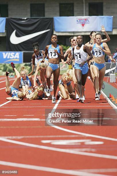 Track & Field: Prefontaine Classic, USA Treniere Clement , KEN Eunice Chepkirui , and USA Christin Wurth in action during 1500M race while USA Shayne...