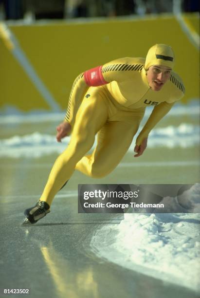 Speed Skating: 1980 Winter Olympics, USA Eric Heiden in action during competition, Lake Placid, NY 2/24/1980