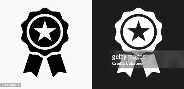 star ribbon icon on black and white vector backgrounds - award stock illustrations