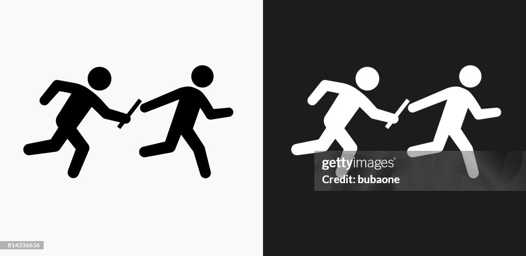 Relay Race Icon on Black and White Vector Backgrounds