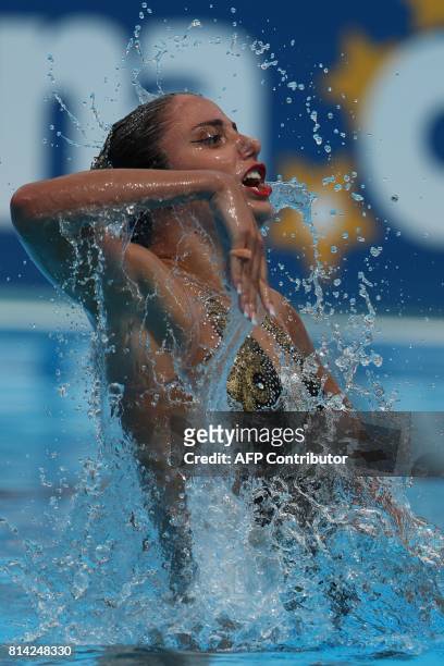 Austria's Vasiliki Alexandri competes in the Women Solo technical preliminary during the synchronised swimming competition at the 2017 FINA World...