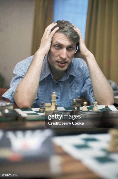 Chess: Closeup portrait of Bobby Fischer before match vs Boris Spassky, Reykjavik, ISL 6/30/1972