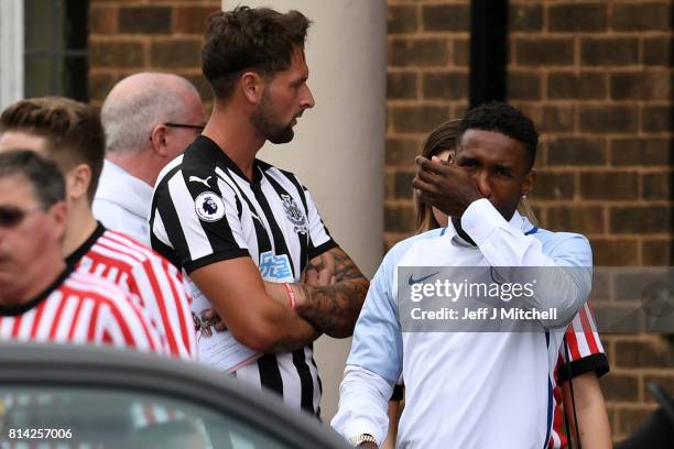 Footballer Jermain Defoe attends the funeral of six year old Sunderland FC, fan, Bradley Lowery at St Joseph's Church on July 14, 2017 in Hartlepool,...