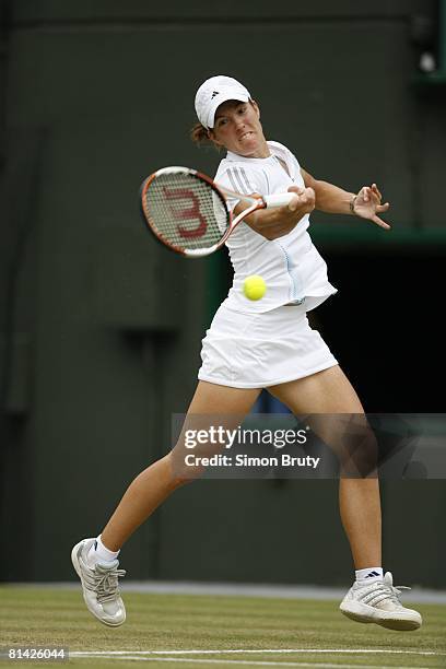 Tennis: Wimbledon, Belgium Justine Henin-Hardenne in action vs France Severine Bremond during Quarterfinals at All England Club, London, England...