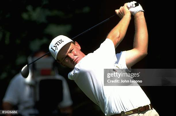 Golf: US Open, Closeup of Ernie Els in action, drive on Sunday at Oakmont CC, Oakmont, PA 6/19/1994