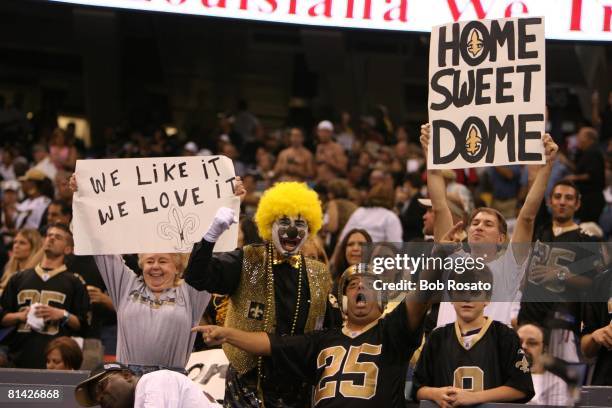 Football: New Orleans Saints fans in stands with HOME SWEET DOME sign during game vs Atlanta Falcons, First game in Superdome since Hurricane...