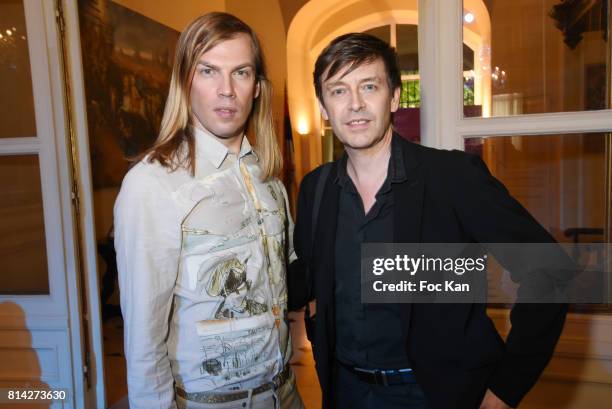 Designer Christophe Guillarme and his husband Thierry Marsaux attend La Journee De La Mode Serbe at Ambassade de Serbie on July 13, 2017 in Paris,...