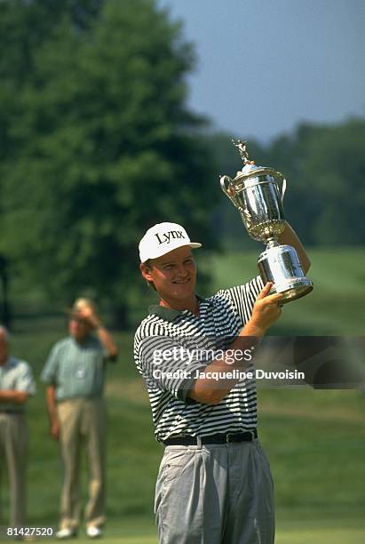 Golf: US Open, Ernie Els victorious with trophy after winning three way playoff and tournament on Monday at Oakmont CC, Oakmont, PA 6/20/1994