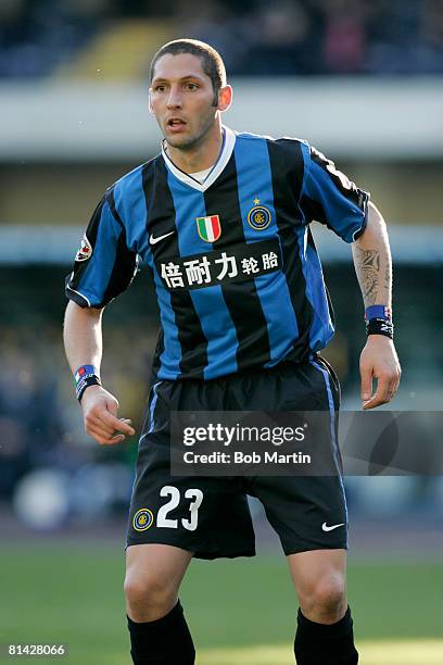 Serie A Soccer: FC Inter Milan Marco Materazzi in action vs AC Chievo Verona, Game played in empty stadium without fans following failure to adopt...