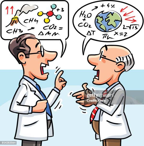 ilustraciones, imágenes clip art, dibujos animados e iconos de stock de debate científico - professor cartoon