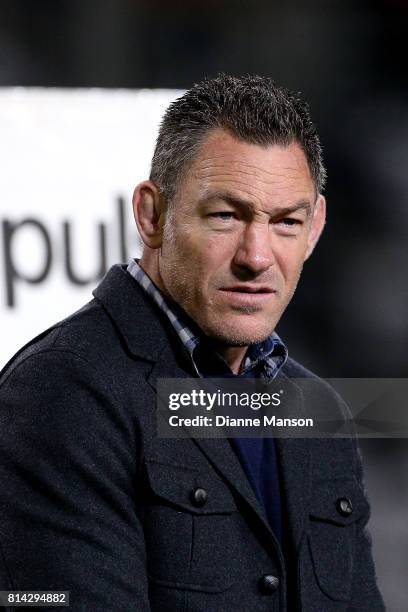 Mark Hammett, assistant coach of the Highlanders, looks on ahead of the round 17 Super Rugby match between the Highlanders and the Reds at Forsyth...
