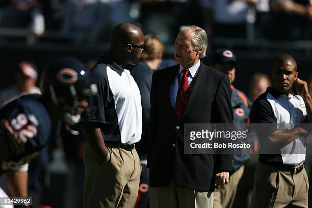 Football: Chicago Bears coach Lovie Smith and owner Michael McCaskey on sidelines during game vs Buffalo Bills, Chicago, IL 10/8/2006