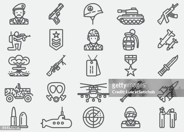 ilustraciones, imágenes clip art, dibujos animados e iconos de stock de iconos de la línea militar - personal militar