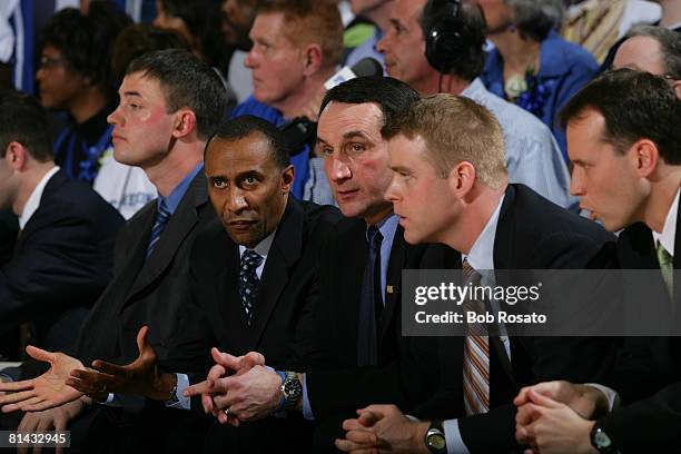 College Basketball: Duke coach Mike Kryzewski on sidelines bench during game vs North Carolina, Durham, NC 3/4/2006