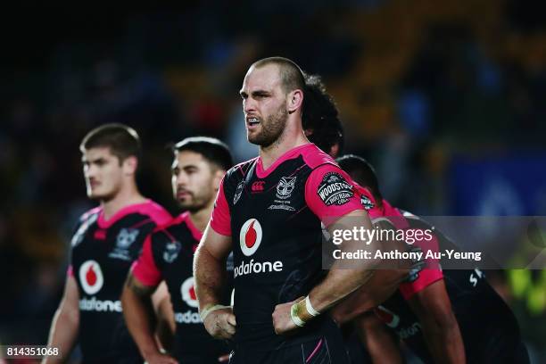 Simon Mannering of the Warriors looks on during the round 19 NRL match between the New Zealand Warriors and the Penrith Panthers at Mt Smart Stadium...