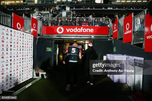 Manu Vatuvei of the Warriors walks into the players tunnel during the round 19 NRL match between the New Zealand Warriors and the Penrith Panthers at...