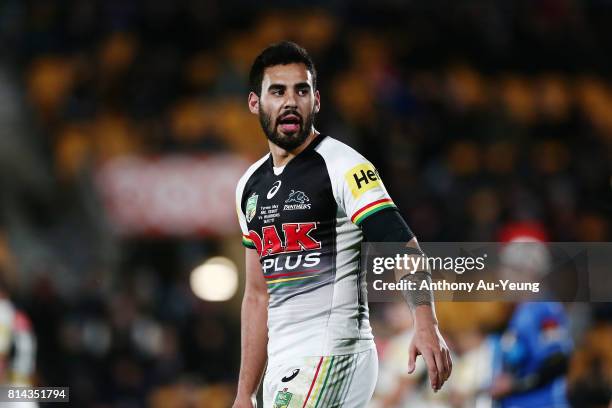 Tyrone May of the Panthers looks on during the round 19 NRL match between the New Zealand Warriors and the Penrith Panthers at Mt Smart Stadium on...