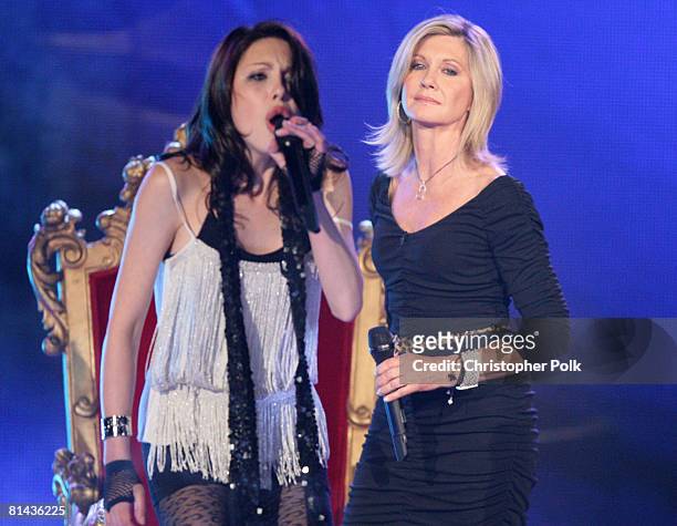 Olivia Newton-John performs with her daughter Chloe Lattanzi during the live taping of the finale of "Rock the Cradle" on May 8, 2008 at CBS Studio...